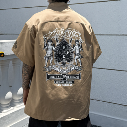 Poker Print Work Shirt V0987