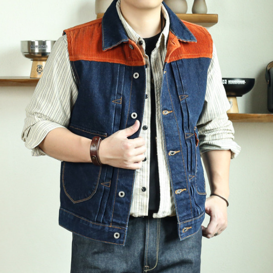 Patchwork Denim Vest V1043
