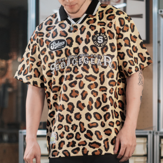 Retro Leopard Mesh Polo Shirt V0979
