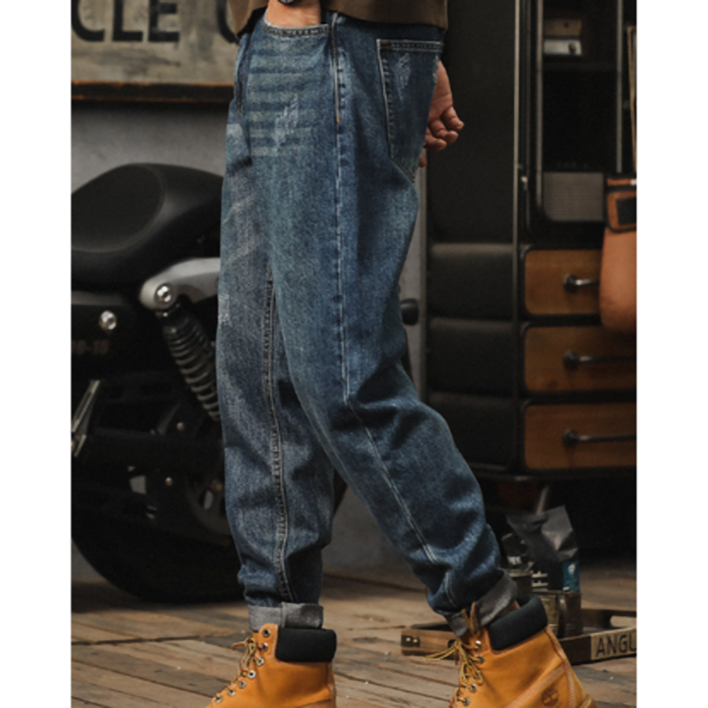 Retro Loose Distressed finish Jeans V0976