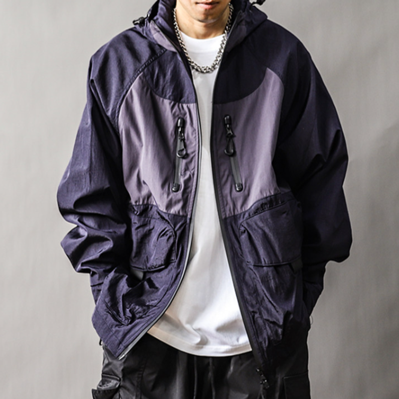 Color-Blocked Nylon Hooded Jacket V1052