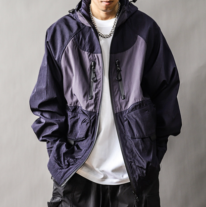 Color-Blocked Nylon Hooded Jacket V1052