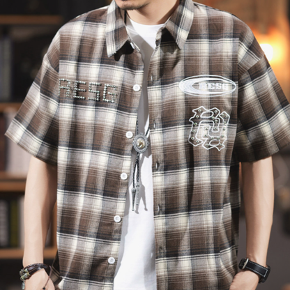 Edgy Checkered Short-Sleeve Shirt V0992