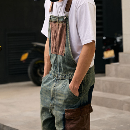 Vintage Straight-Leg Denim Overalls V1002