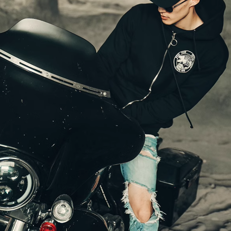 American biker zip-up hoodie V0061