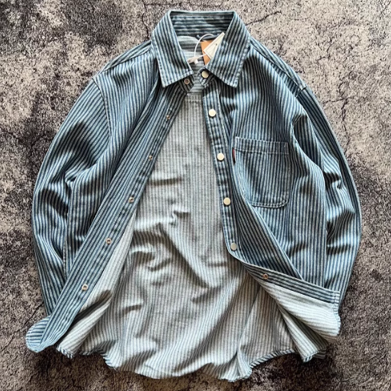 American vintage striped denim shirt V0398