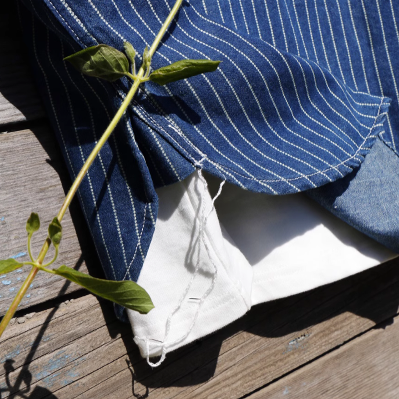 Washed striped denim work shirt V0672