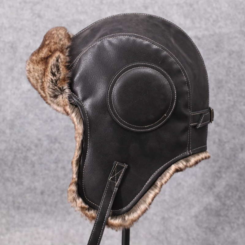 Faux Leather Bomber Cap V0439