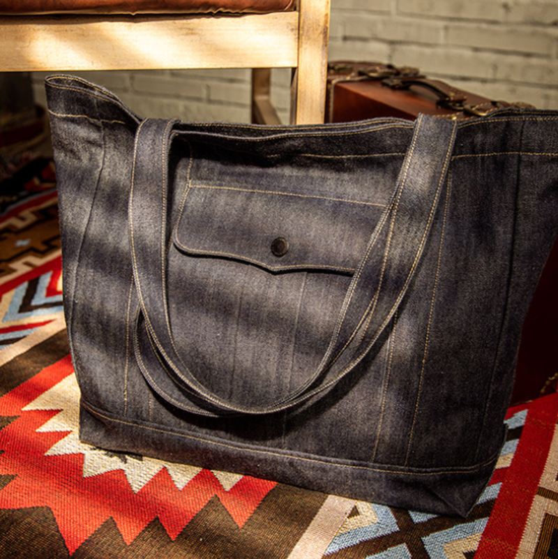 Artistic Red Denim Tote Bag V1000