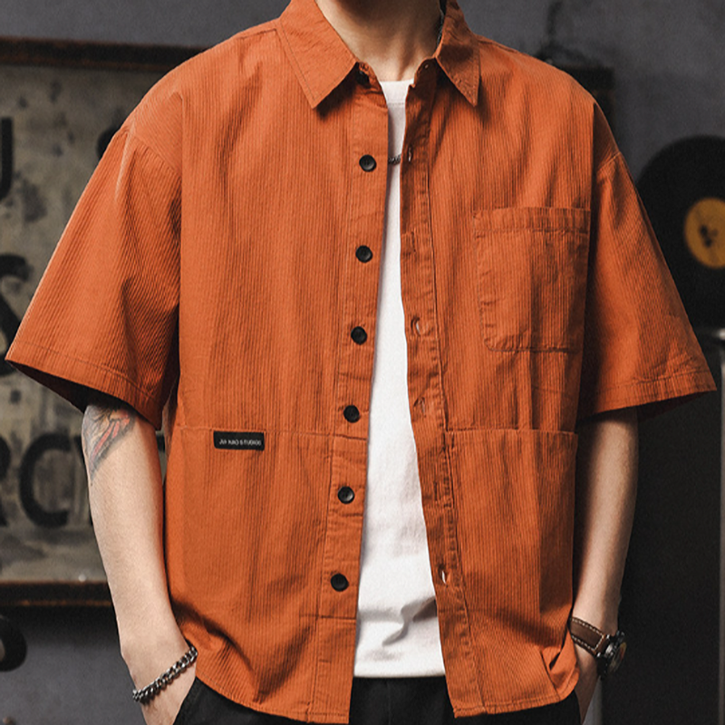 Retro Multi-Pocket Short-Sleeve Shirt V0968