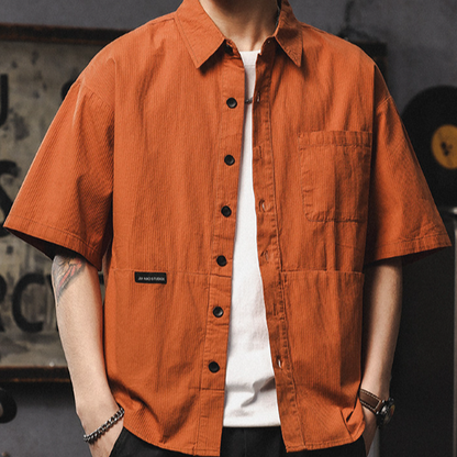 Retro Multi-Pocket Short-Sleeve Shirt V0968