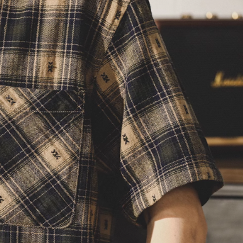 Retro Plaid Embroidered Shirt V0694