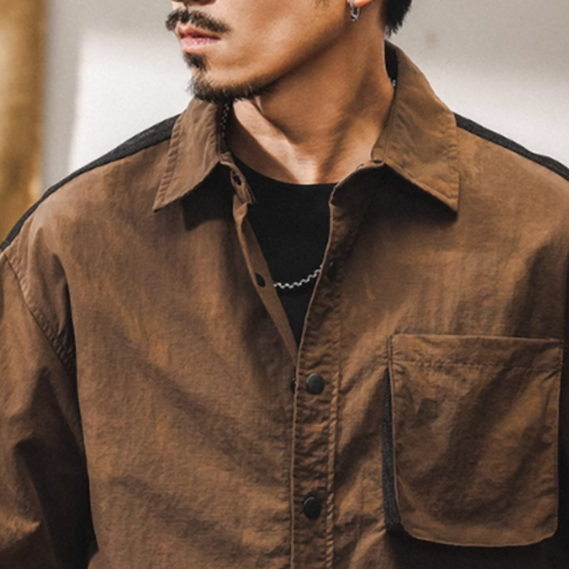 Retro Two-tone Work Shirt V0693