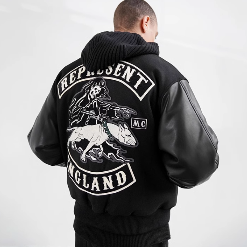 Skull Dog Back Logo Stadium Jacket V0233