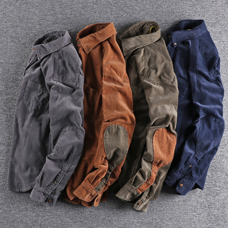 Retro Color Block Corduroy Shirt V0890