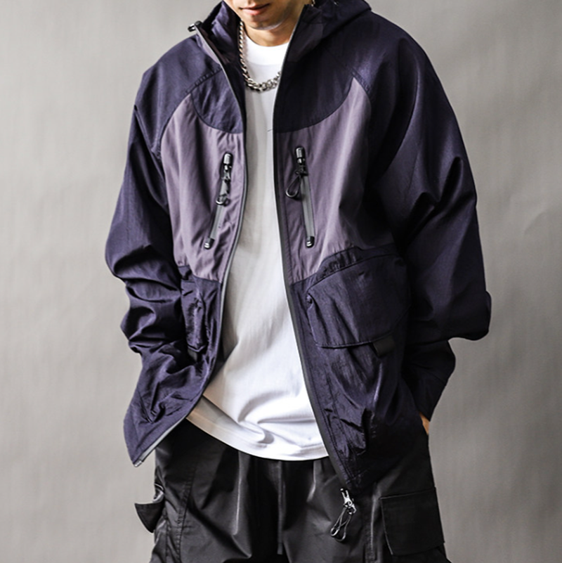 Color-Blocked Nylon Hooded Jacket V1052