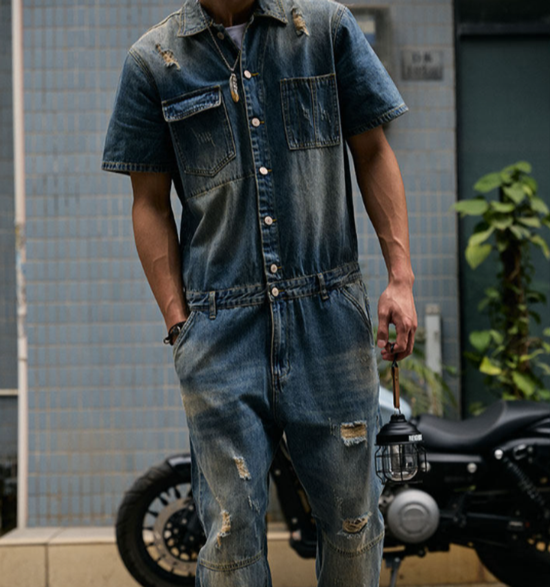Stylish Distressed Denim Jumpsuit V1006