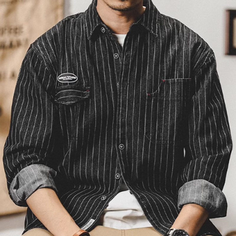 Striped denim work shirt V0051