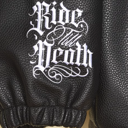 Leather jacket with skull embroidery V0096