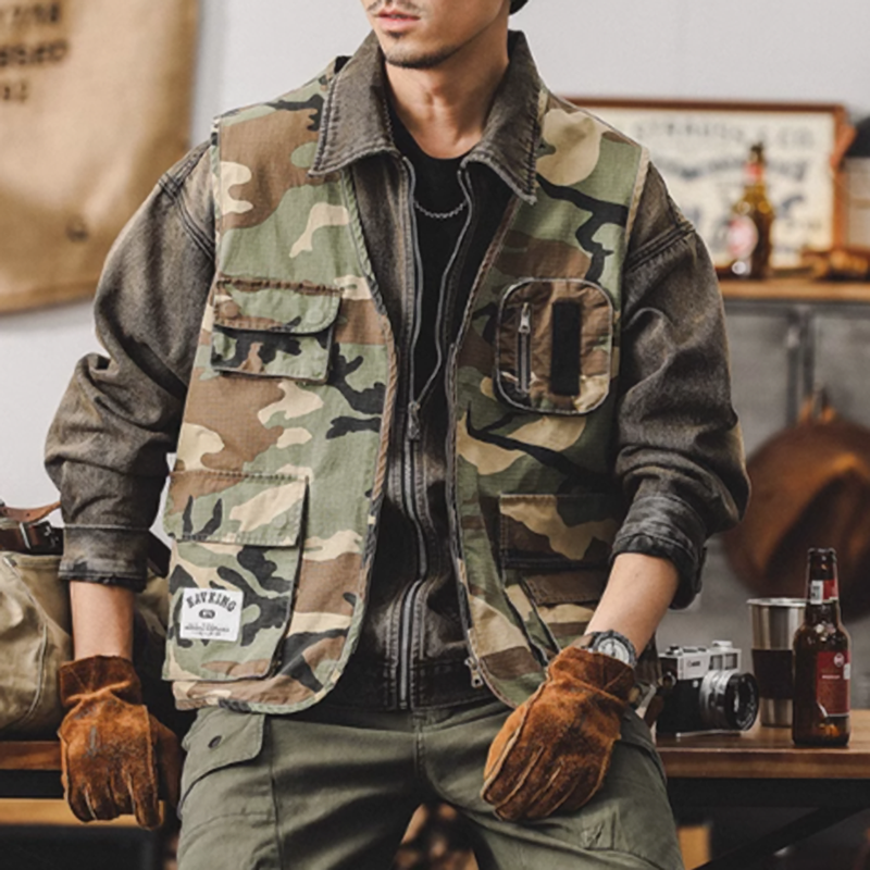 Multi-pocket camouflage vest V0475