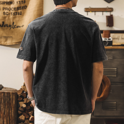 Retro Embroidered Sandstone T-Shirt V0905