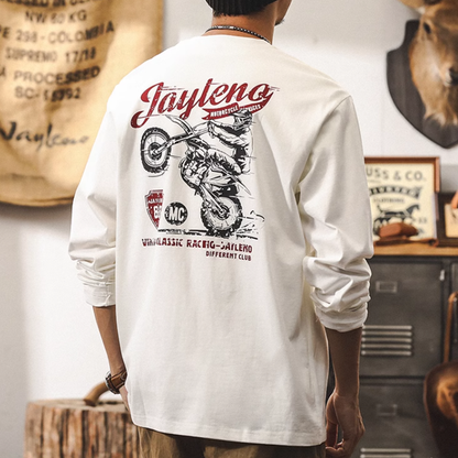 Heavyweight retro bike print long T-shirt V0256