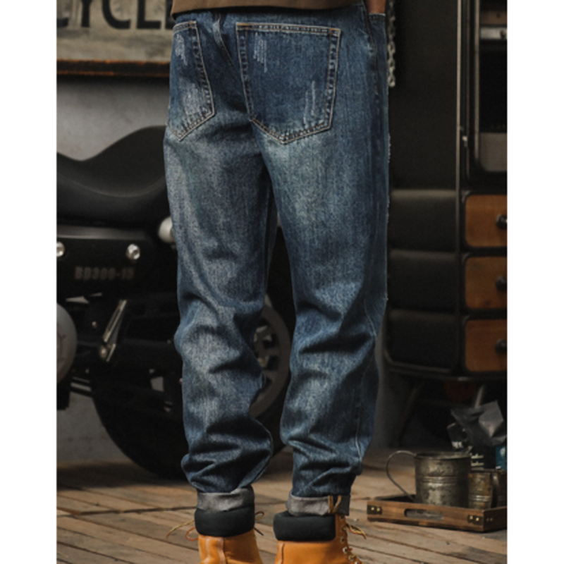 Retro Loose Distressed finish Jeans V0976