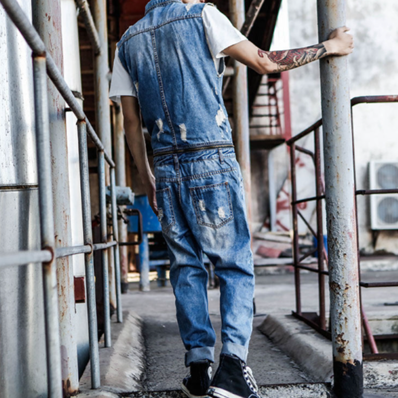Distressed finish Denim Jumpsuit V1005