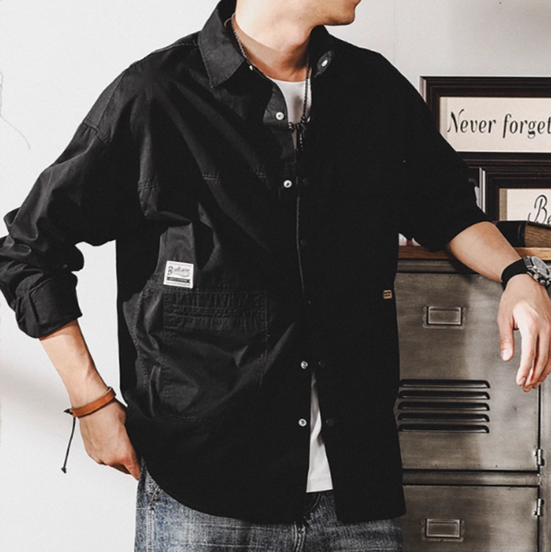 Irregular pocket work shirt V0112