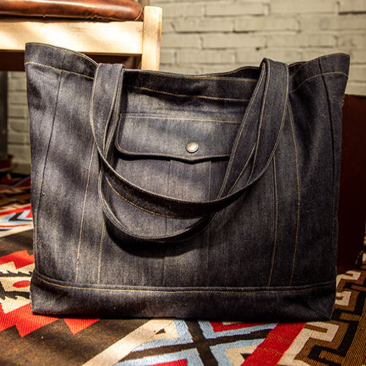 Artistic Red Denim Tote Bag V1000