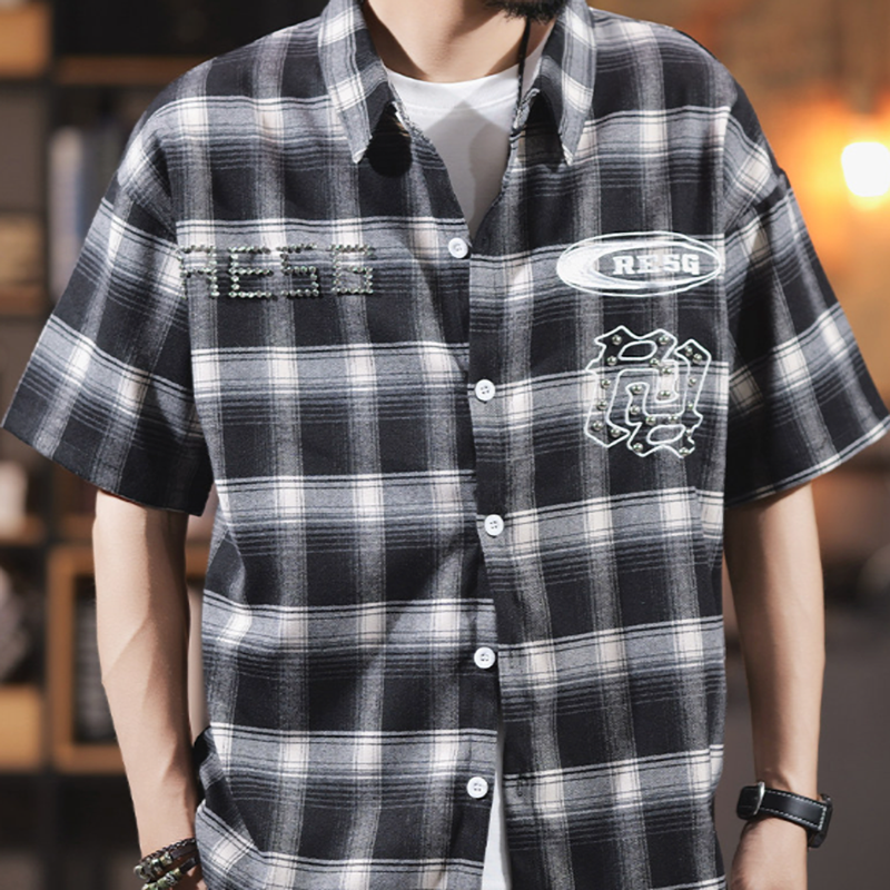 Edgy Checkered Short-Sleeve Shirt V0992