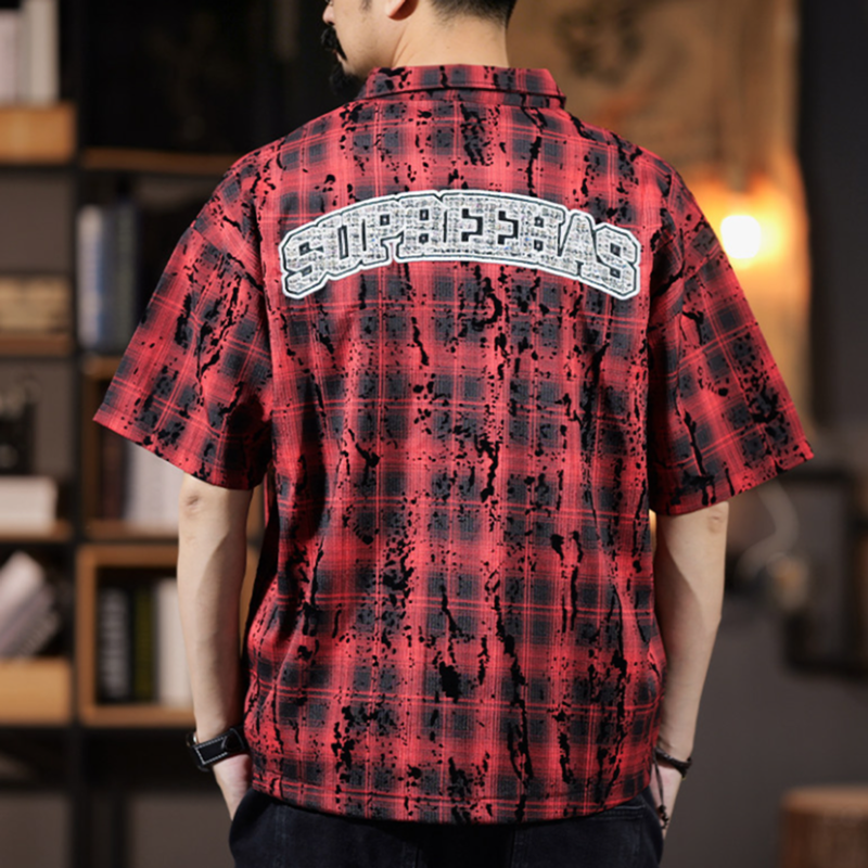 Splash-Paint Checkered Shirt V0993