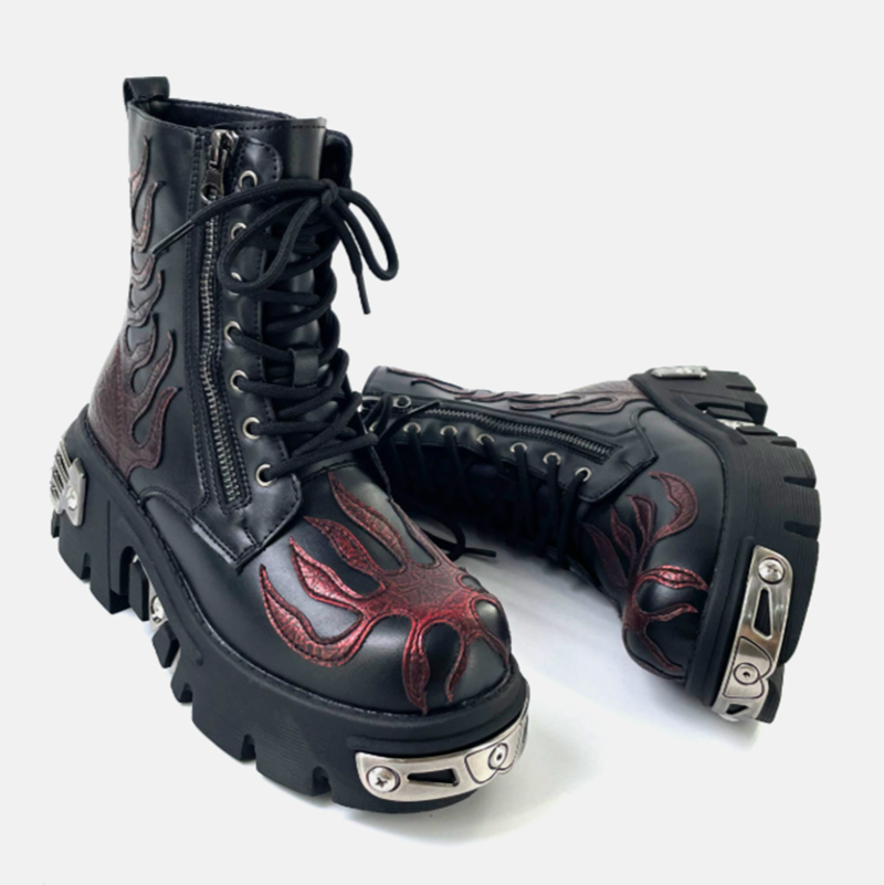 Punk Flame Biker Boots V0927