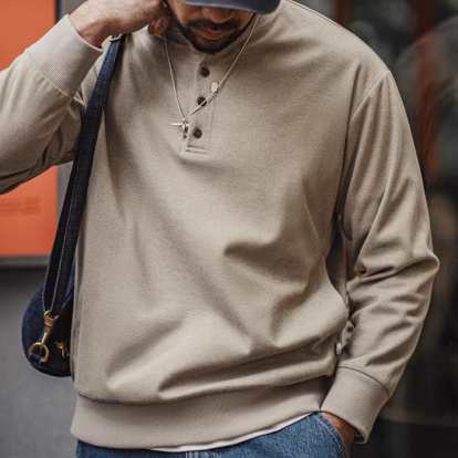 Henley neck work sweatshirt V0274