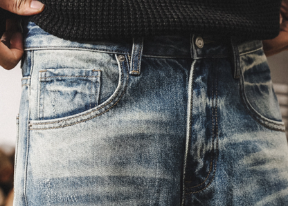 Distressed Slub Cotton Jeans V1058