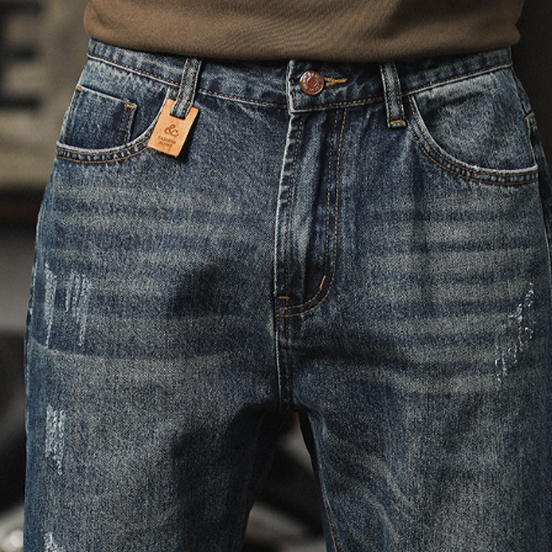 Retro Loose Distressed finish Jeans V0976