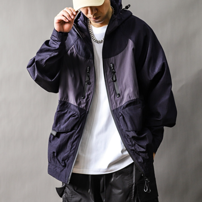 Color-Blocked Nylon Hooded Jacket V1052