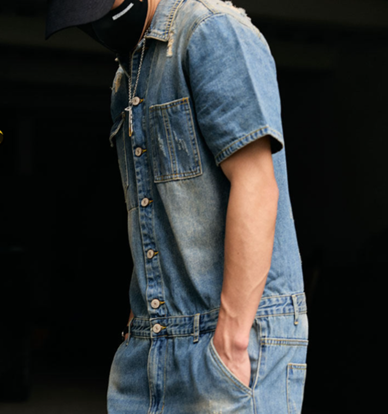 Stylish Distressed Denim Jumpsuit V1006