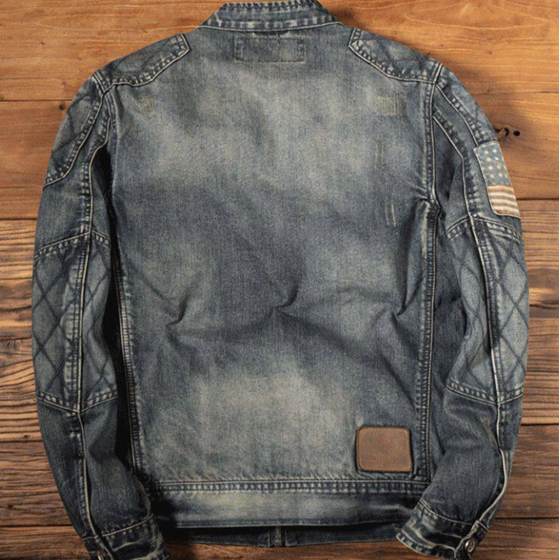 Stand Collar Retro Denim Jacket V0894