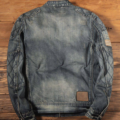 Stand Collar Retro Denim Jacket V0894