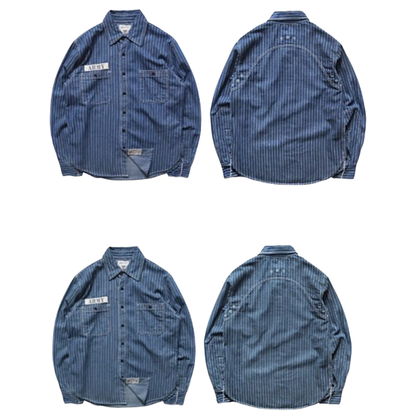 Washed striped denim work shirt V0672