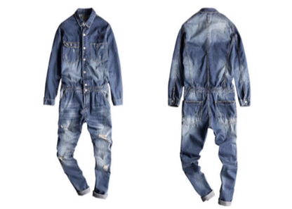 Distressed denim overalls V0140