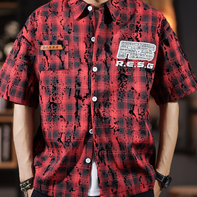 Splash-Paint Checkered Shirt V0993