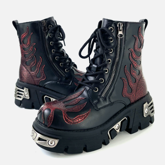 Punk Flame Biker Boots V0927