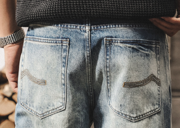 Distressed Slub Cotton Jeans V1058