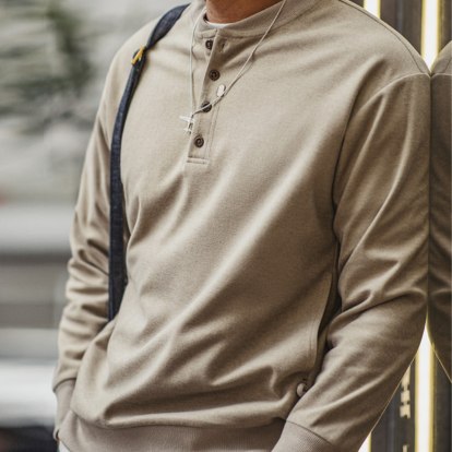 Henley neck work sweatshirt V0274