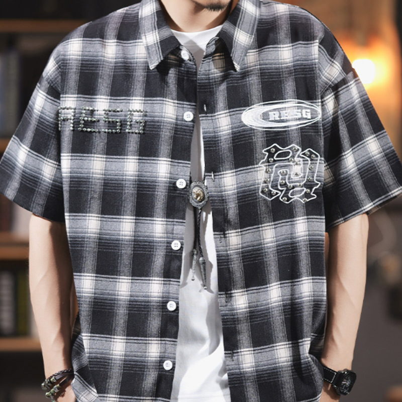 Edgy Checkered Short-Sleeve Shirt V0992