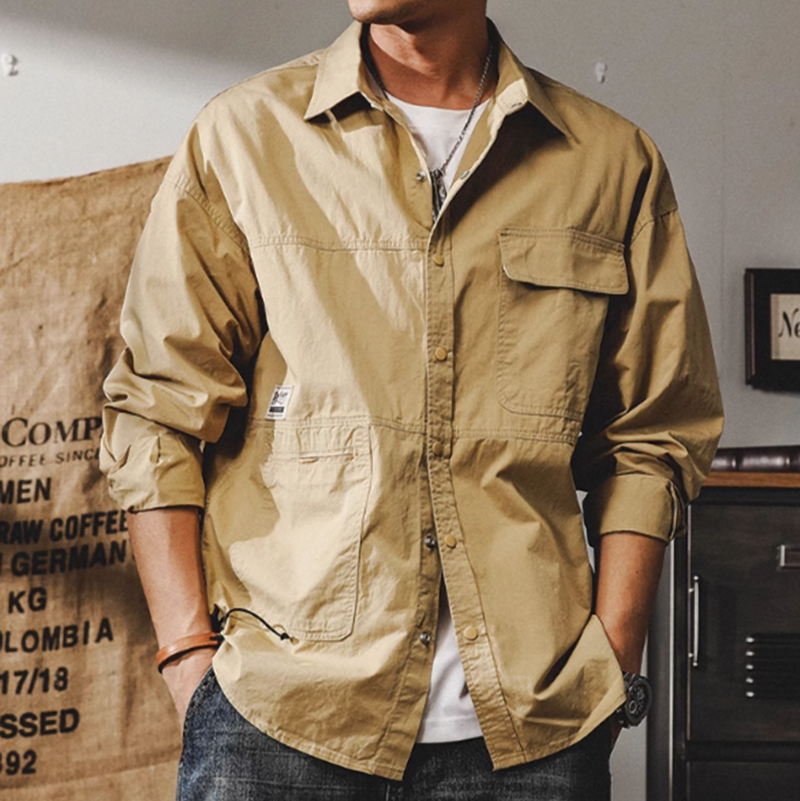 Irregular pocket work shirt V0112