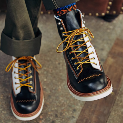 Two-tone lace-up boots V0122