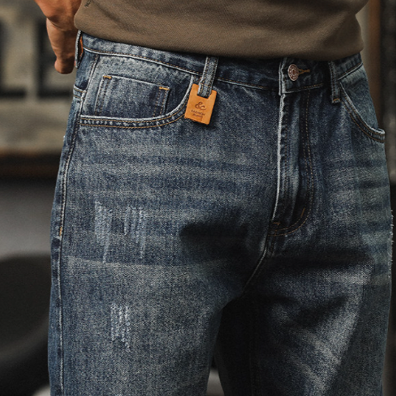 Retro Loose Distressed finish Jeans V0976